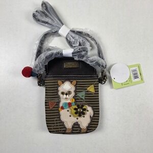 Chala Crossbody Bag Womens Mini Brown Striped Canvas Llama Phone Purse